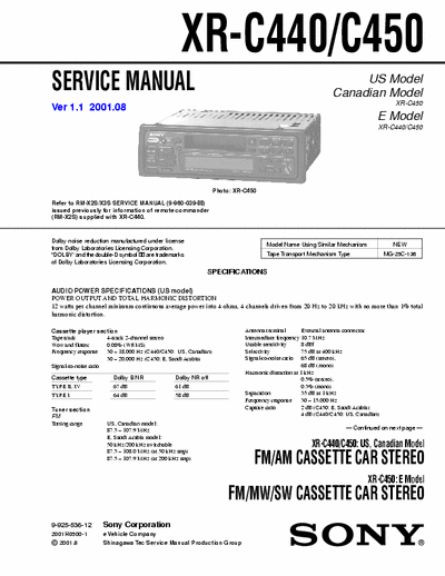 Sony Xr-c440E Xr-c450E Xr-c440 Xr-c450 Servicemanual